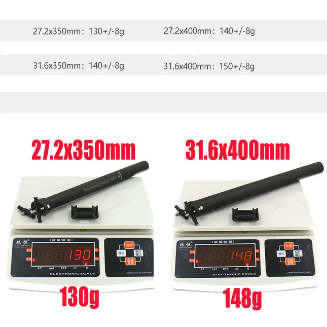 T800 Carbon Fiber Bicycle Seat Post - 27.2/31.6mm, 300/350/400mm, 125g with Titanium Screws