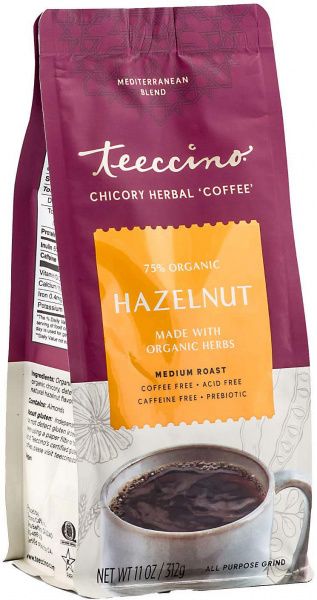TEECCINO CHICORY HERBAL COFFEE ALL PURPOSE GRIND HAZELNUT MEDIUM ROAST NO CAF 312G