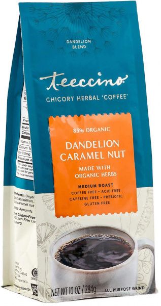 TEECCINO CHICORY HERBAL COFFEE ORG ALL PURPOSE GRIND DANDELION CARAMEL NUT MED ROAST G/F NO CAF 284G