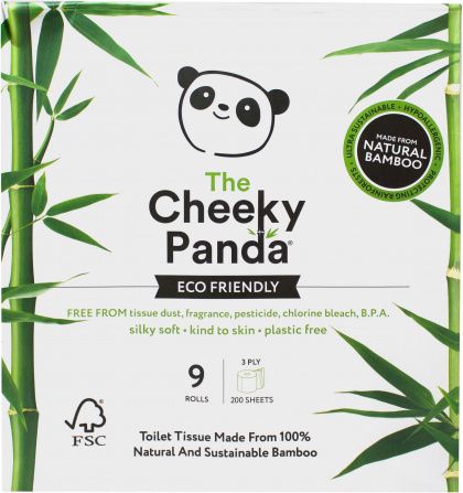 THE CHEEKY PANDA PLASTIC FREE TOILET ROLLS 9 ROLLS (3PLY 200 SHEETS)