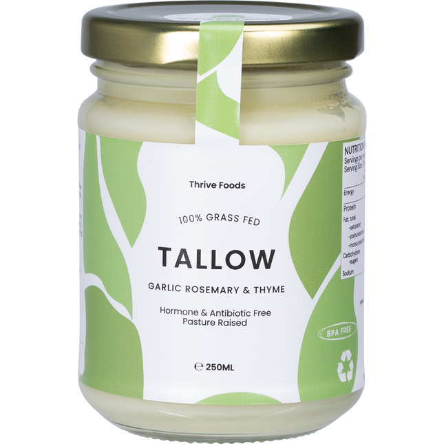 Thrive Tallow Grass Fed Beef Tallow Garlic, Rosemary & Thyme 250ml