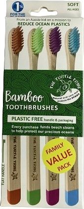 THE TURTLE TRIBE BAMBOO TOOTHBRUSH, SOFT, ALL AGES 4PACK
