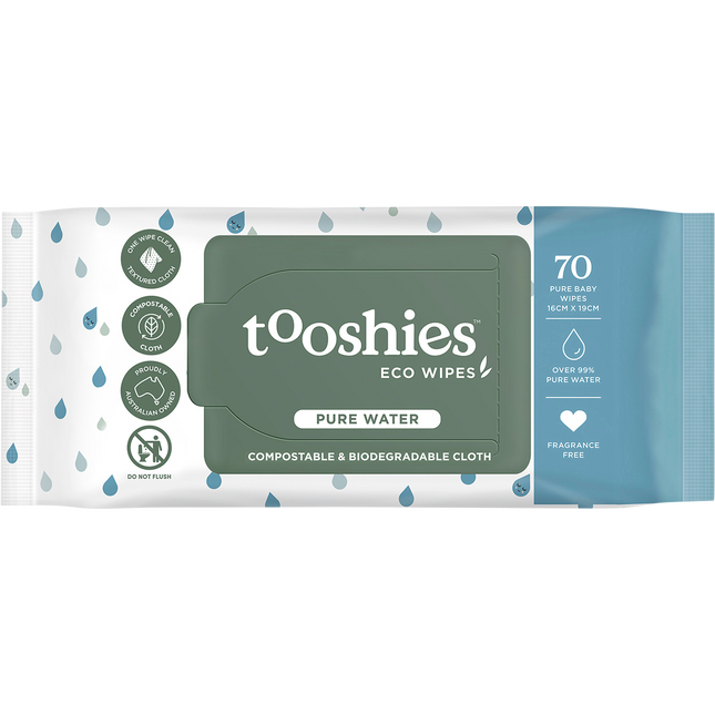 Tooshies Eco Pure Baby Wipes 99% Pure Water 70 Pack