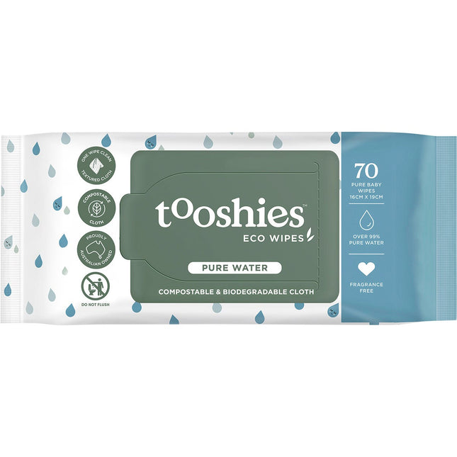 TOOSHIES Eco Pure Baby Wipes 99% Pure Water 70pk | Body & Skin Oil