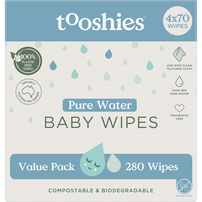 Tooshies - Pure Water Baby Wipes Value Pack - 4x70pk
