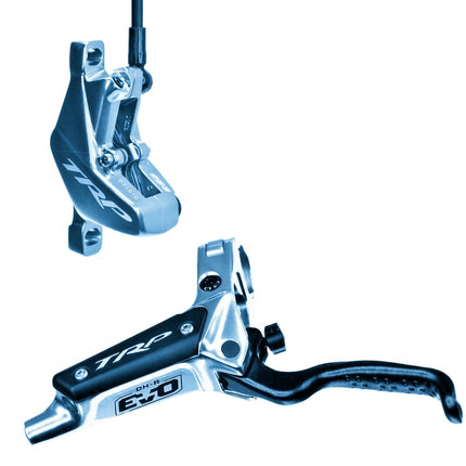 TRP DHR EVO - Front, Disc brake set, front, for right hand, alloy,5mm hose version hydraulic 4-piston. BLUEISH SILVER (Uses 2.3mm Rotor Only -...