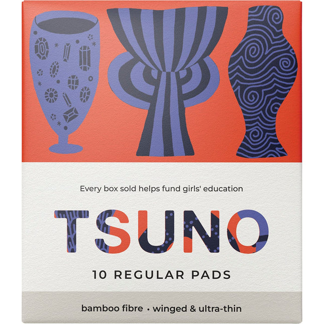 TSUNO Natural Bamboo Pads Regular Winged & Ultra Thin 10pk | Eco Bathroom Product