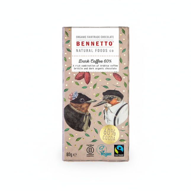 Bennetto Organic Dark Chocolate 60% Dark Coffee 12x80g