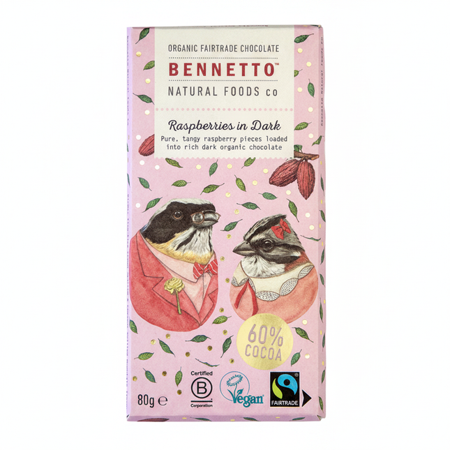 Bennetto Organic Dark Chocolate Raspberries 12 x 80g