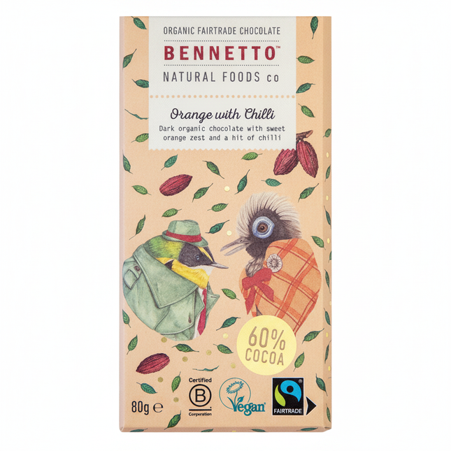 Bennetto Organic Dark Chocolate Orange with Chilli 12 x 80g