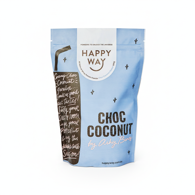 Happy Way Ashy Bines Whey Protein Powder Choc Coconut 500g