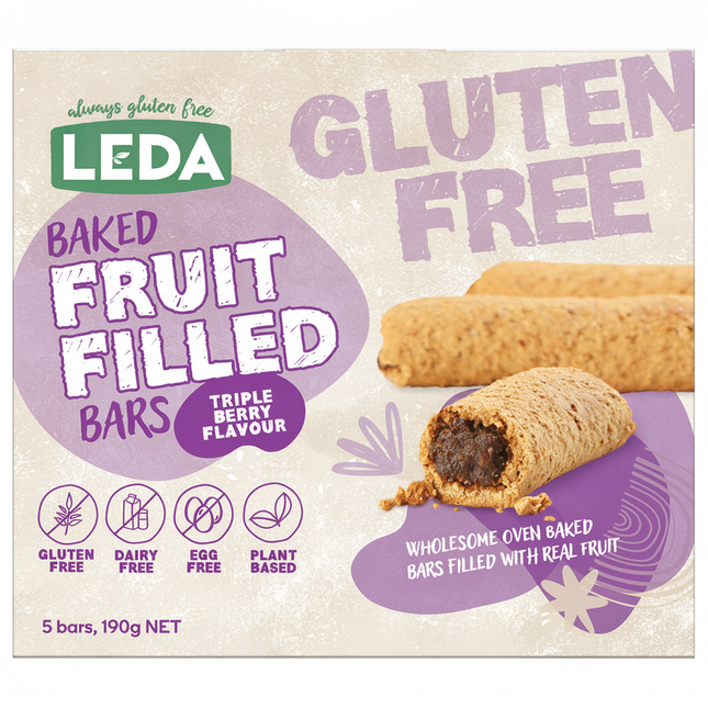 Leda Baked Fruit Filled Bars Triple Berry 6 x 190g