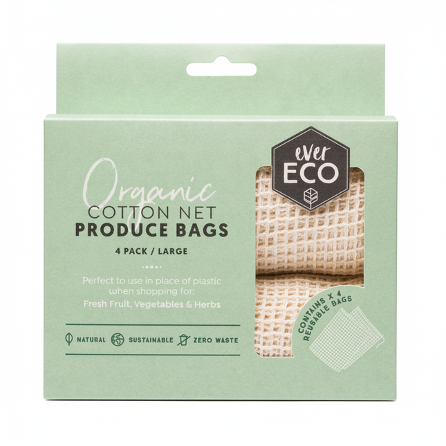 Ever Eco Reusable Produce Bags Organic Cotton Net 4 Pack