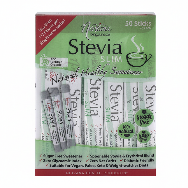 Nirvana Organics Stevia & Erythritol Sweetener Stevia Slim Sticks 50 x 2g