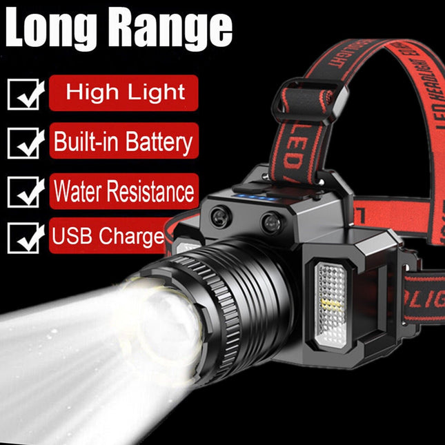 900000LM LED Headlamp Rechargeable Headlight Zoomable Head Torch Lamp Flashlight