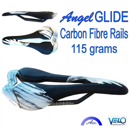 Saddle Velo Angel Glide, top-end racing saddle, 115g, carbon rail, 275mm x 128mm