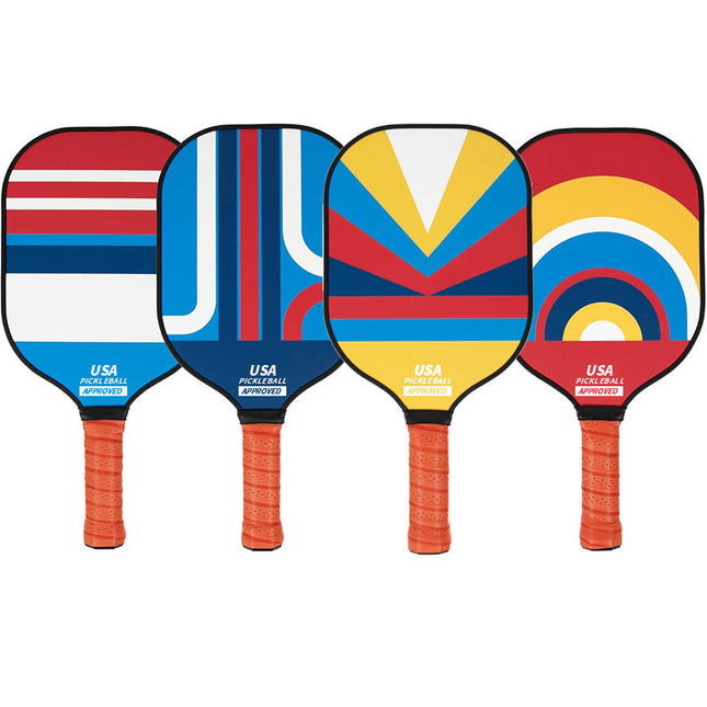 Style 4 Colorful  Geometric Patterns Fiberglass Pickleball Paddle Set - 2 Paddles, 4 Balls, and Portable Carry Bag for Outdoor Play