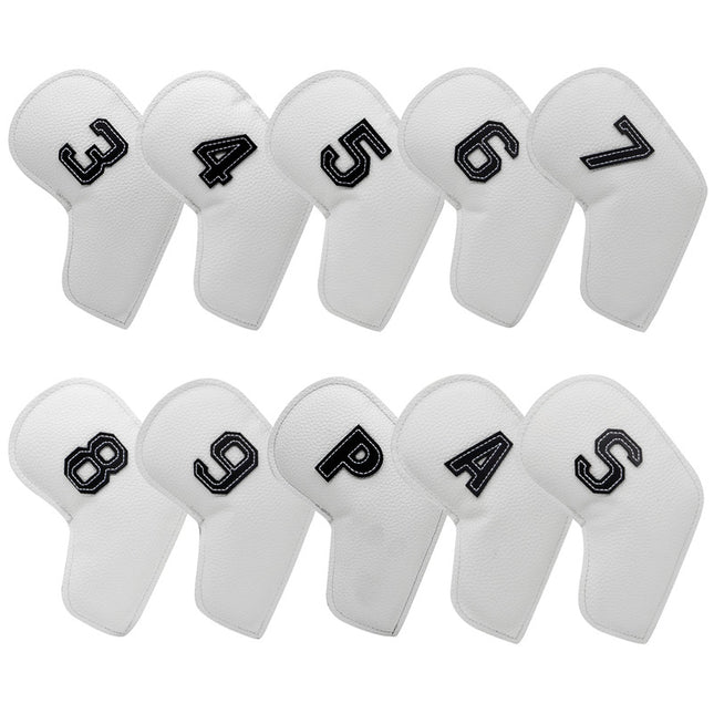 White Golf Iron Head Covers Set of 10 - Waterproof PU Leather Club Protectors with Embroidered Numbers (3-9, P, A, S)