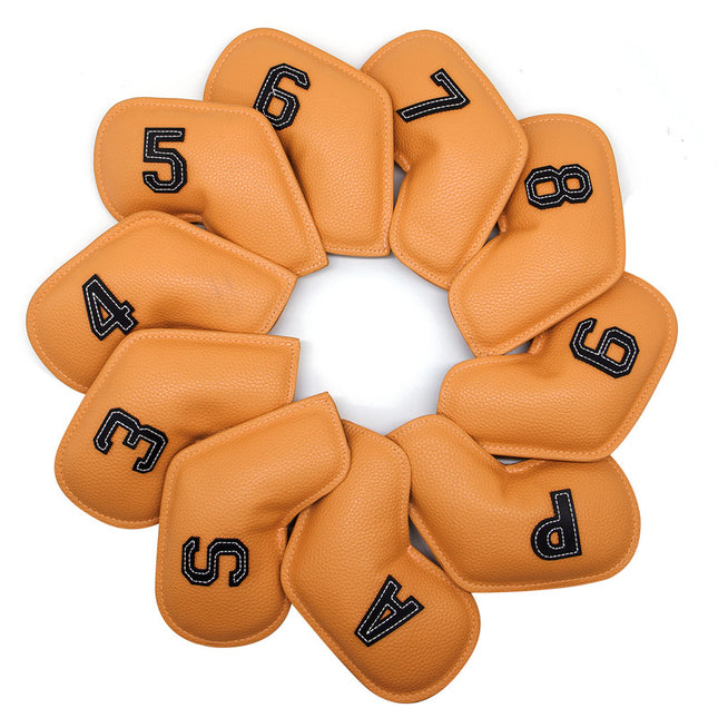 Yellow Golf Iron Head Covers Set of 10 - Waterproof PU Leather Club Protectors with Embroidered Numbers (3-9, P, A, S)