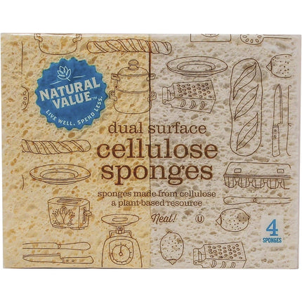 NATURAL VALUE Dual Surface Cellulose Sponges 4pk | Cooking Salt