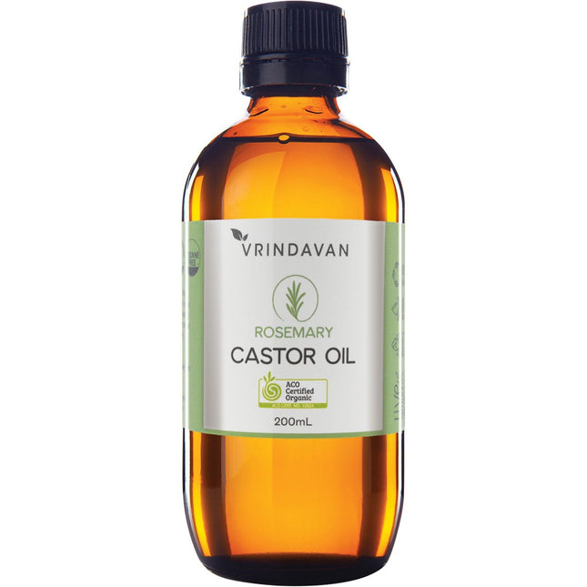 Vrindavan - Castor Oil and Rosemary Amber Glass Bottle - 200ml