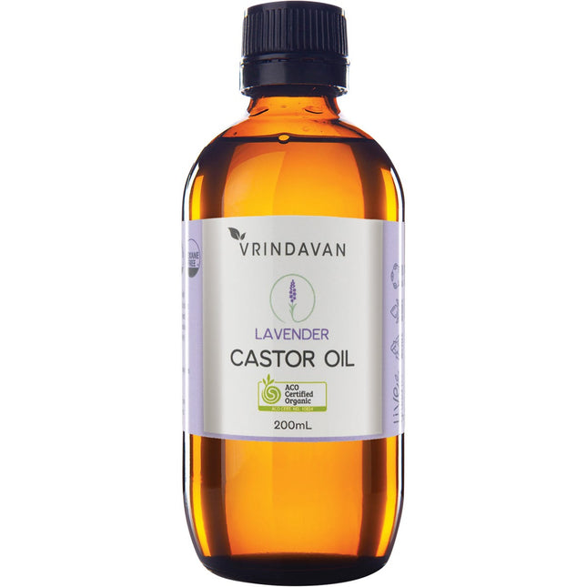 Vrindavan - Castor Oil and Lavender Amber Glass Bottle - 200ml