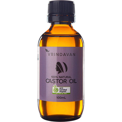 VRINDAVAN - CASTOR OIL 100% NATURAL - AMBER GLASS BOTTLE