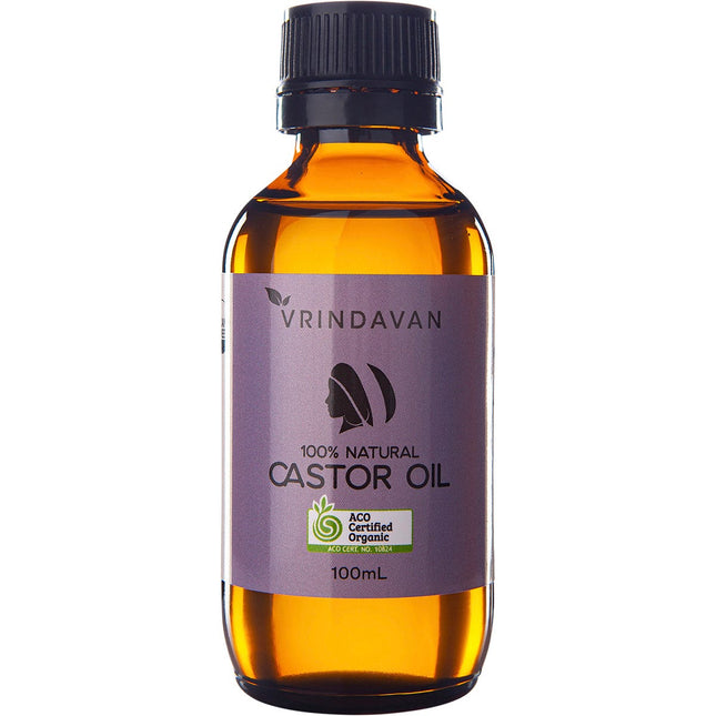 VRINDAVAN - CASTOR OIL 100% NATURAL - AMBER GLASS BOTTLE