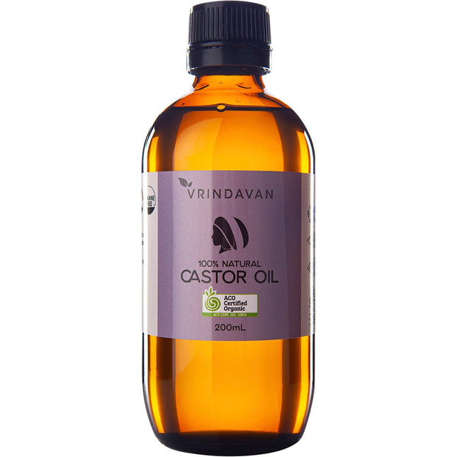 VRINDAVAN - CASTOR OIL 100% NATURAL - AMBER GLASS BOTTLE