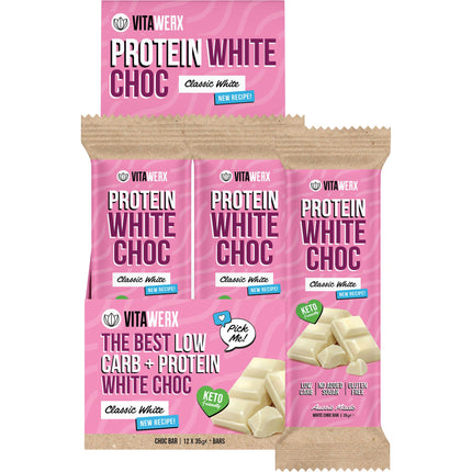 VITAWERX Protein White Choc Bar 12x35g | Protein Snack