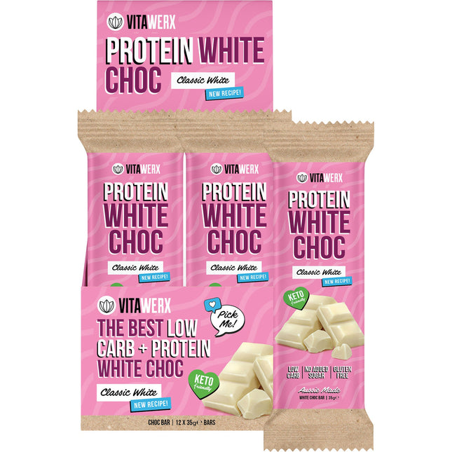 VITAWERX Protein White Choc Bar 12x35g | Protein Snack