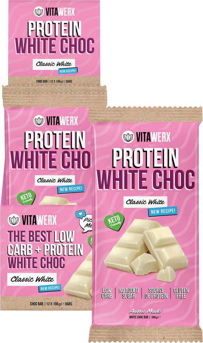 VITAWERX Protein White Choc Bar 12x100g | Protein Snack