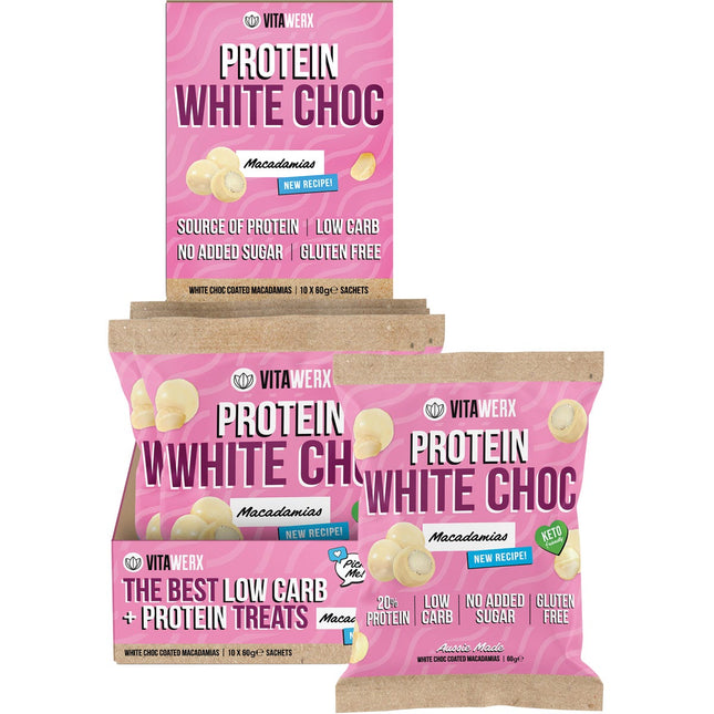 VITAWERX White Choc Coated Macadamias 10x60g | Adaptogen