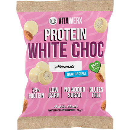 VITAWERX Protein White Choc Coated Almonds 10x60g | Nuts & Seeds