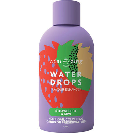 VITAL ZING Water Drops Strawberry & Kiwi 45ml | Reusable Straw