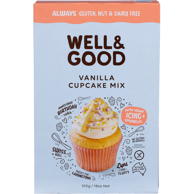 WELL & GOOD Vanilla Cupcake Mix with Icing & Sprinkles 510g | Baking Ingredient