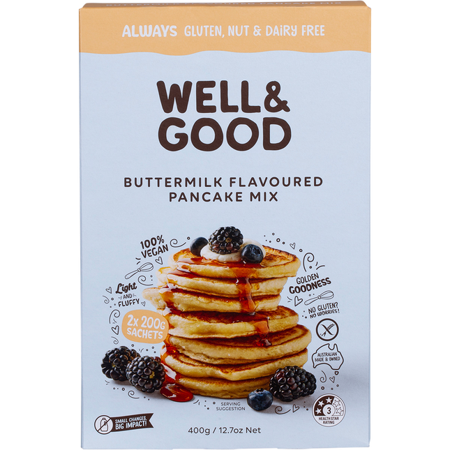 Well & Good Buttermilk Flavoured Pancake Mix 2 x 200g