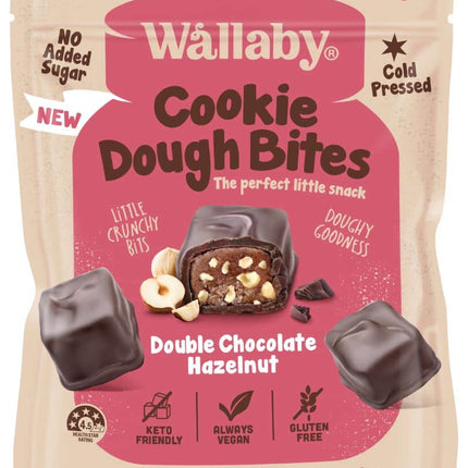 WALLABY COOKIE DOUGH BITES DOUBLE CHOC HAZELNUT G/F 130G