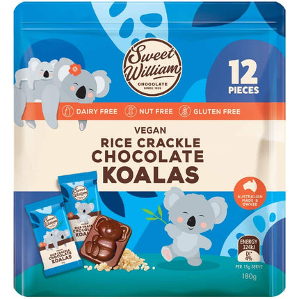 SWEET WILLIAM RICE CRACKLE CHOCOLATE KOALAS G/F 180G