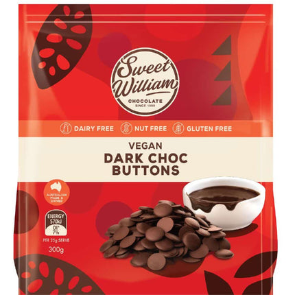 SWEET WILLIAM DARK CHOC BAKING BUTTONS G/F 300G