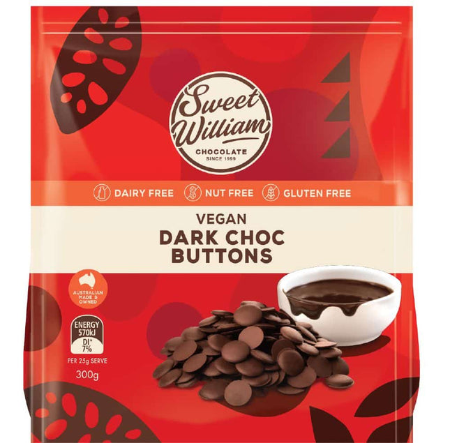 SWEET WILLIAM DARK CHOC BAKING BUTTONS G/F 300G