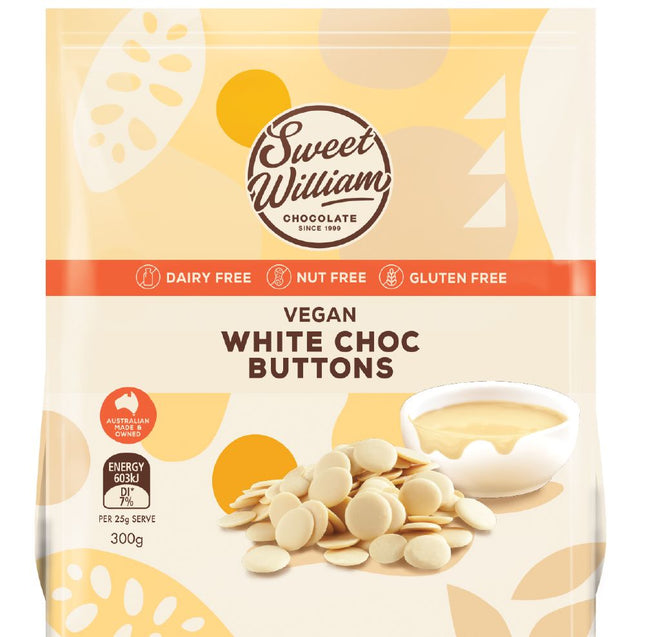SWEET WILLIAM WHITE CHOC BAKING BUTTONS G/F 300G