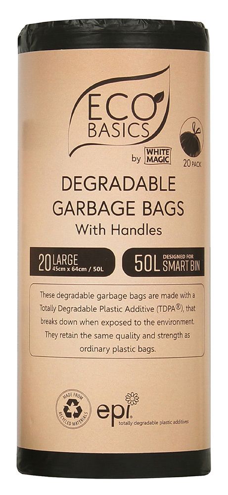 ECO BASICS RECYCLED GARBAGE BIN BAGS 50L – LARGE (20BAGS/ROLL)