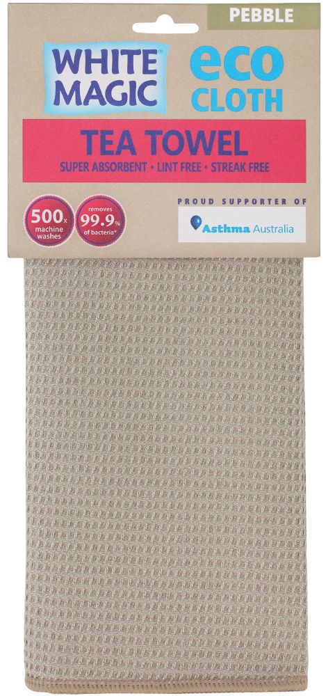 WHITE MAGIC ECO CLOTH TEA TOWEL PEBBLE SINGLE