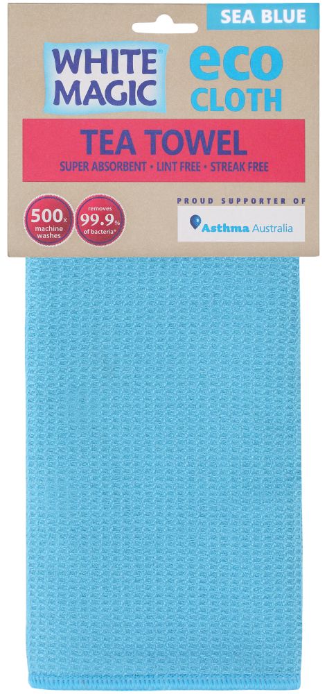 WHITE MAGIC ECO CLOTH TEA TOWEL SINGLE SEA BLUE