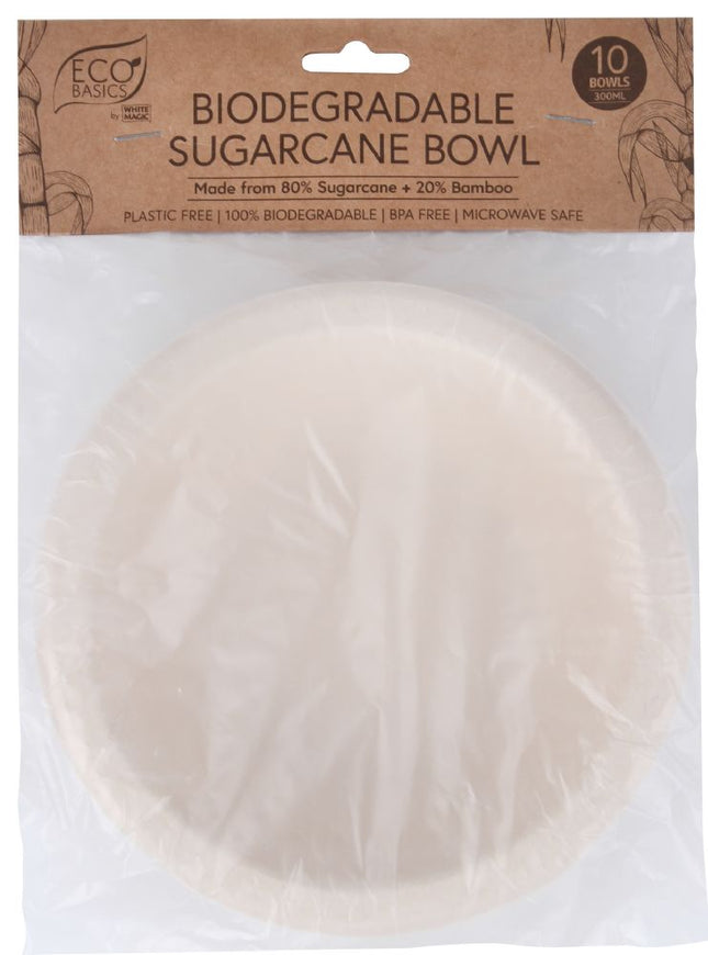 ECO BASICS BIODEGRADABLE SUGARCANE BOWL – 10PCS