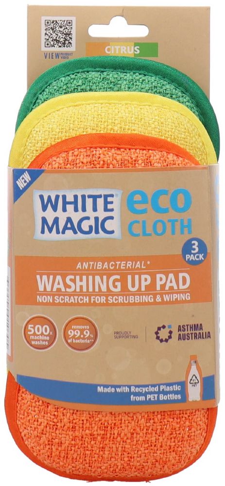 WHITE MAGIC ECO CLOTH WASHING UP PAD 3PACK CITRUS