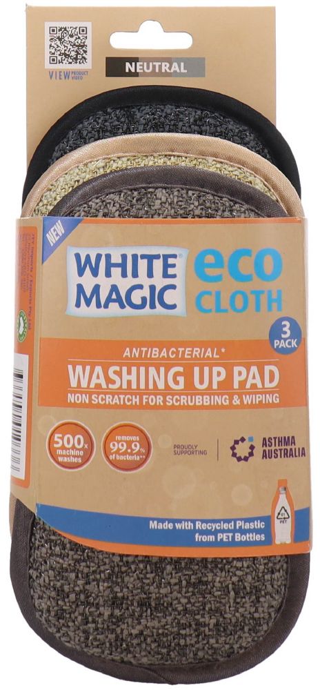WHITE MAGIC ECO CLOTH WASHING UP PAD 3PACK NEUTRAL