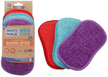 WHITE MAGIC ECO CLOTH WASHING UP PAD 3PACK RAINBOW