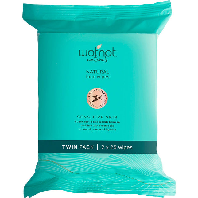Wotnot - Natural Face Wipes Sensitive Twin Pack - x2